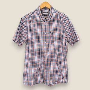 Barbour Seersucker 2 Short Sleeve Button Shirt Men Large Tailored White Blue